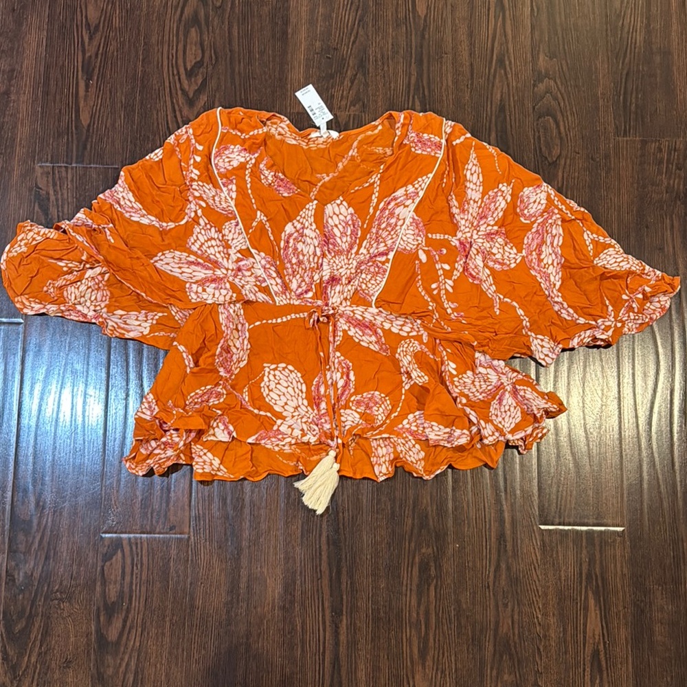 Maurices Orange 3/4 Sleeve Ruffled Blouse